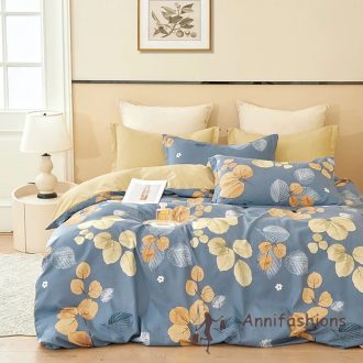   Kék és okker levélmintás, botanica ágyneműhuzat garnitúra
